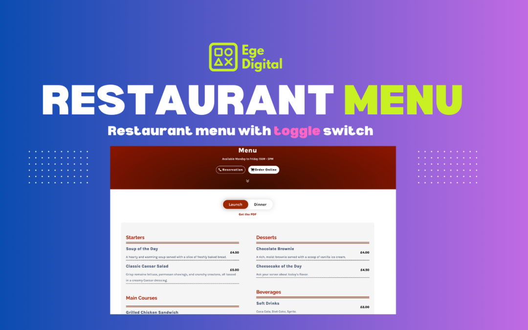 Divi Restaurant Menu with Toggle Switch